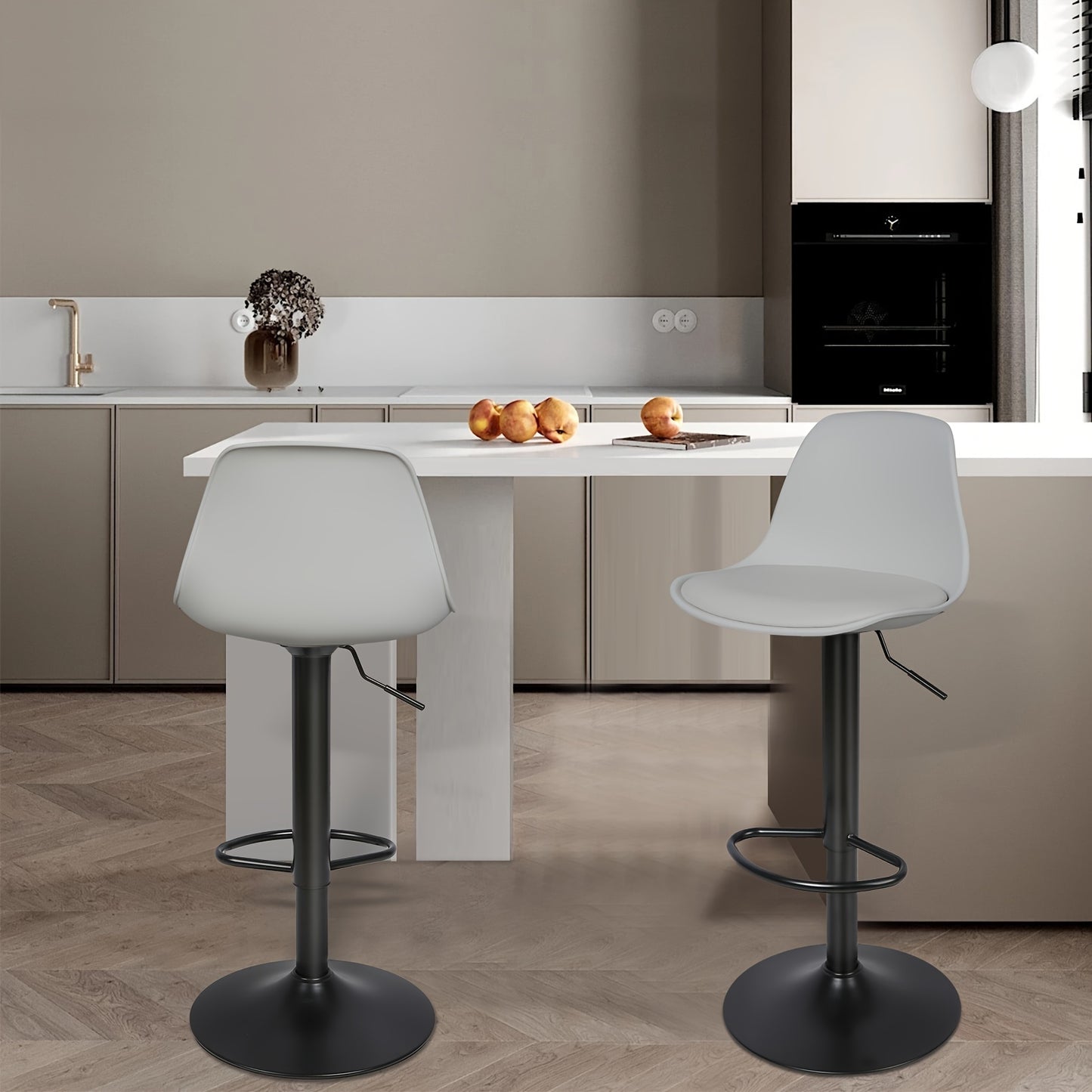 Barstoel – Barkruk – Keukenstoel – Set van 2 - Barstoel Set – Barstoelen Duo – Verstelbare Hoogte 55-75 cm – Zachte PU Zitting – Draaibaar Met Stalen Frame - Grijs