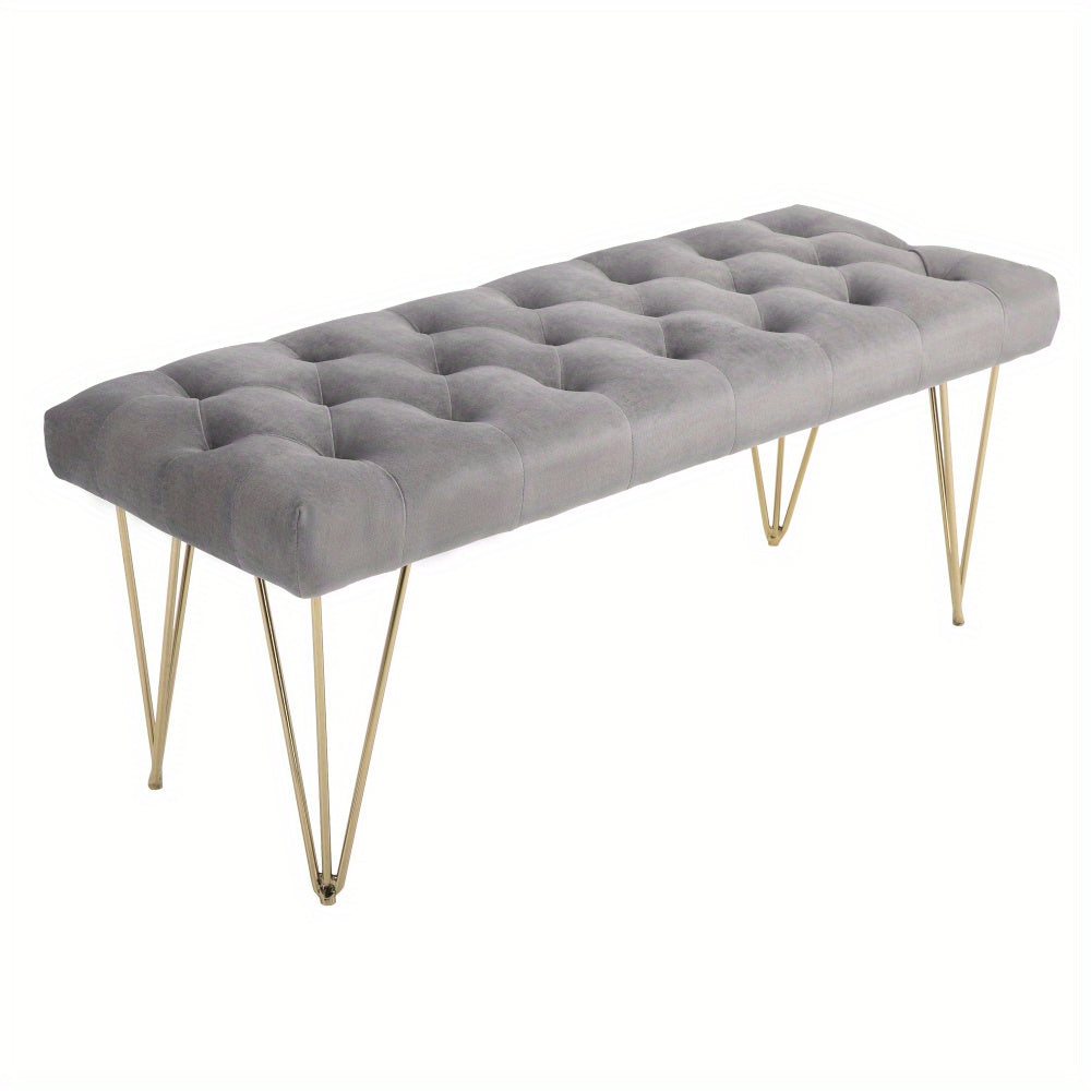 Schoenenbank – Schoenenkast – Opbergbank – Halbank – Zitbank – Fluwelen Bekleding – 116x44,5x49 cm – IJzeren Frame Met Goudkleurige Pooten