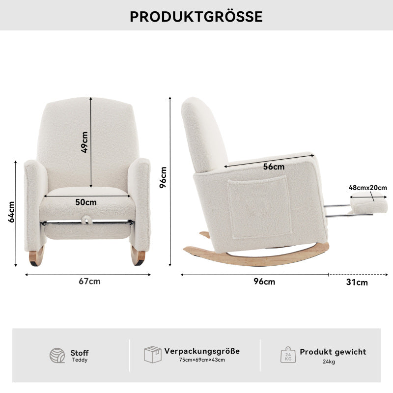 044 rocking chair with stool relaxation with ottoman rocking chair for the interior with a high backrest for the living room white teddy fabric,  Cozy Seating, Stylish Seating, Elegant Design, Premium Materials, Modern Homeow