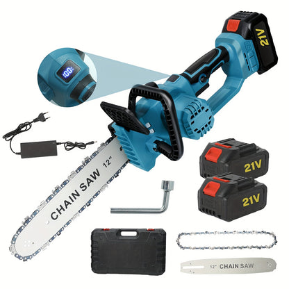 Accukettingzaag – Snoeizaag – Takkenzaag – Handkettingzaag – Mini kettingzaag – Draadloos – Borstelloze Motor – 30,48 cm Zaagblad – Inclusief 2 Batterijen en Olie-systeem