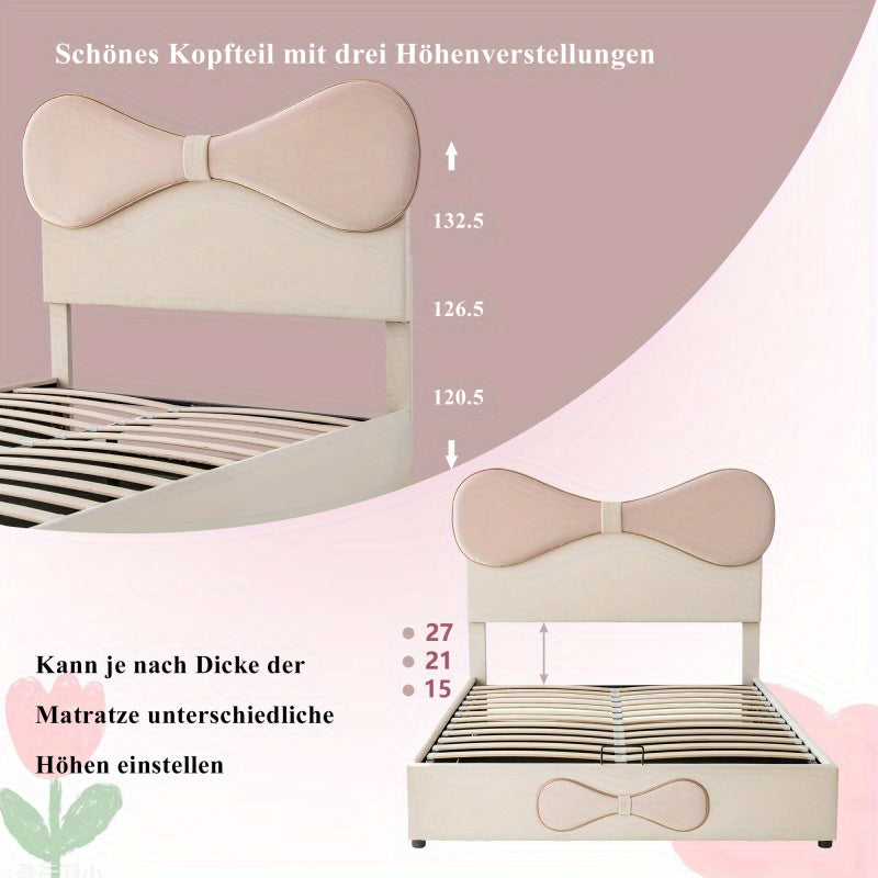 Beddenkast – Tweepersoonsbed – Gestoffeerd Bed – Opbergbed – Ladebed – Verstelbaar Hoofdbord – Linnen Bekleding – 140x200 cm