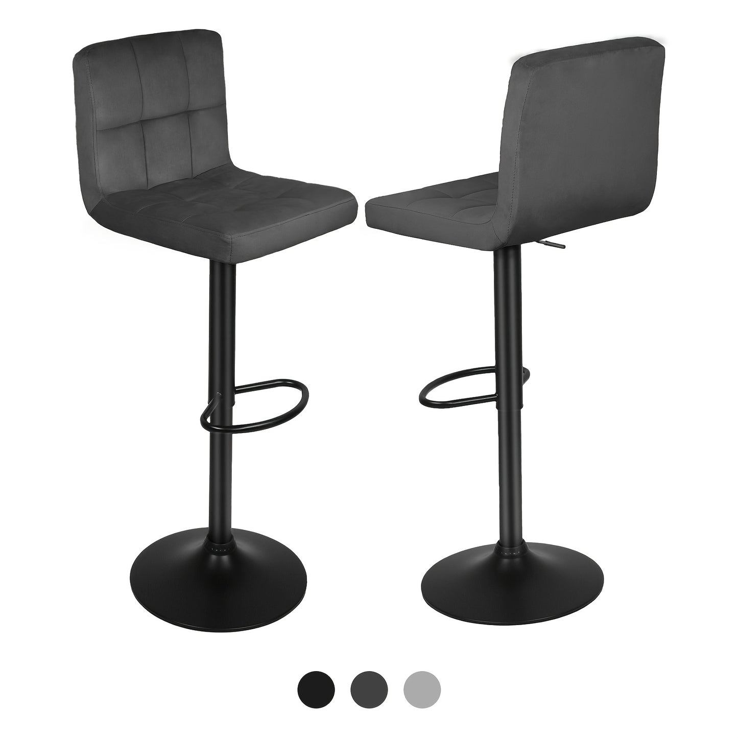 Barkrukken – Barstoelen – Keukenstoelen – Krukken – Barkruk Set – Verstelbare Hoogte – 360° Draaibaar – Fluweel Bekleed – Met Rugleuning – Donkergrijs – Set Van 2