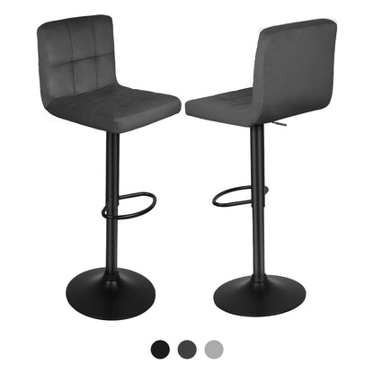 Barkrukken – Barstoelen – Keukenstoelen – Krukken – Barkruk Set – Verstelbare Hoogte – 360° Draaibaar – Fluweel Bekleed – Met Rugleuning – Donkergrijs – Set Van 2