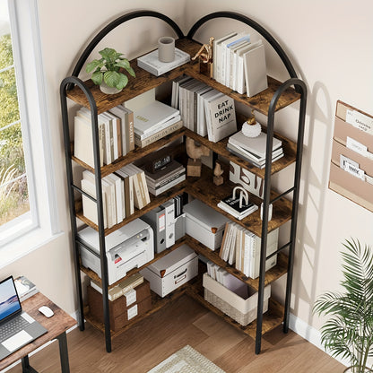 Hoekboekenkast – Hoekrek – Boekenplank – Opbergkast – Boekenkast – 173,99 cm Hoog – Verstelbare Planken – Stalen Frame – Industrieel Design – Zwart