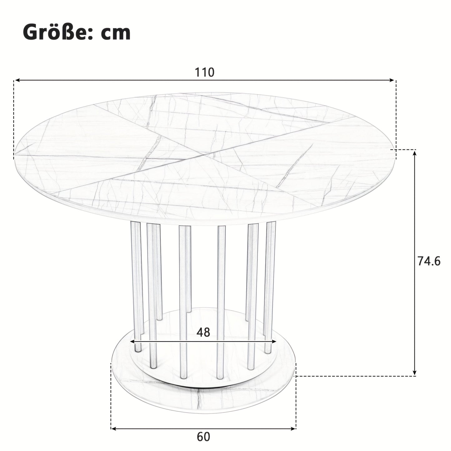 Ronde Eettafel – Keukentafel – Tafel – Diner Tafel – Eetkamertafel – Compact Ontwerp – Marmerlook Afwerking – Metalen Onderstel – Voor 2-4 Personen – Modern Minimalistisch