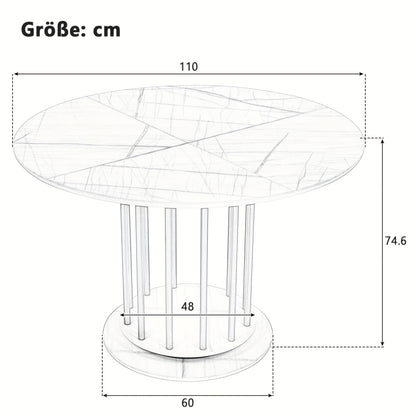 Ronde Eettafel – Keukentafel – Tafel – Diner Tafel – Eetkamertafel – Compact Ontwerp – Marmerlook Afwerking – Metalen Onderstel – Voor 2-4 Personen – Modern Minimalistisch
