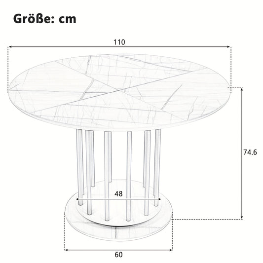 Ronde Eettafel – Keukentafel – Tafel – Diner Tafel – Eetkamertafel – Compact Ontwerp – Marmerlook Afwerking – Metalen Onderstel – Voor 2-4 Personen – Modern Minimalistisch