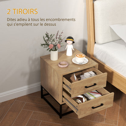 Nachtkastje – Bedkastje – Bijzettafeltje – Opbergkastje – Woonkamerkastje – Industrieel Design – Set van 2 Met 2 Lades – MDF Houtlook 40x39,5x48 cm