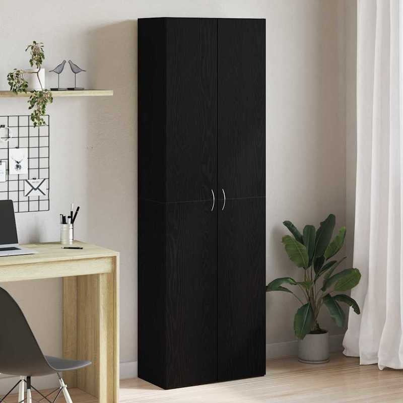 Opbergkast – Opbergmeubel – Kast – Opbergkast Voor Kantoor – Zwarte Eikenhout Composiet – 60x32x190 cm – Stijlvol En Ruim – Duurzaam En Verplaatsbaar