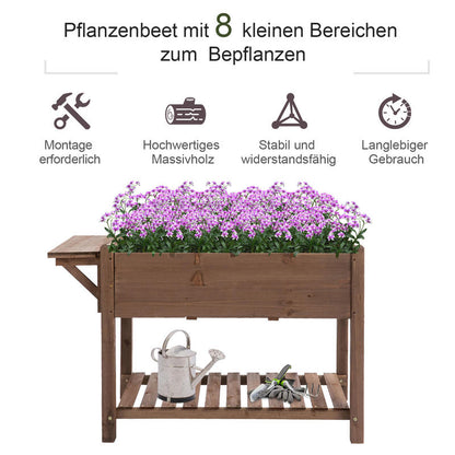Foldable Solid Wood Raised Bed with 8 Divided Compartments - Heavy-Duty Modern Planter Box, Herb Bed & Flower Pot, Space-Saving Elevated Design for Balcony,, Small Gardens (123x54x80cm) - Sturdy Outdoor Plant Box