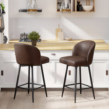 Barstoel – Barkruk – Barstoel Kruk – Keukenstoel – Barkrukken Set Van 2 – Retro Stijl – Kunstlederen Bekleding – Met Rugleuning