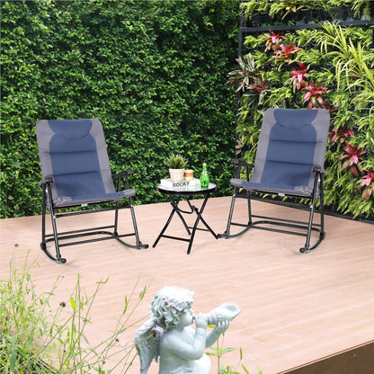 Tuinstoel – Schommelstoel – Loungestoel – Bistrostoel – Relaxstoel – 3-delige Set – Inklapbaar – Stalen Frame – Blauw