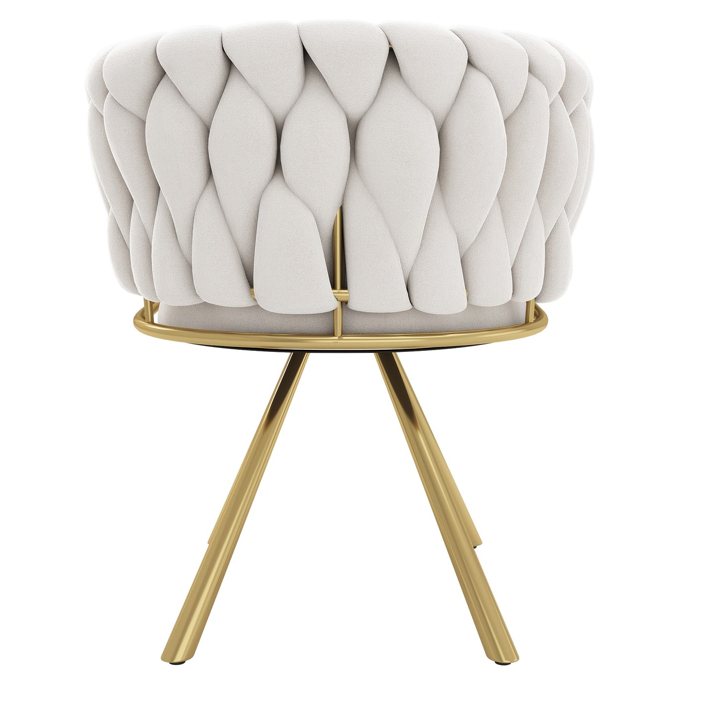 2pcs Beige & Golden Luxury Modern Swivel Dining Chair Set - White/Beige Velvet-Like Upholstery with Sturdy Metal Legs, Heavy-Duty 4-Legged Round Backrest Chairs for Living Room, Bedroom, Office (No Assembly Required)