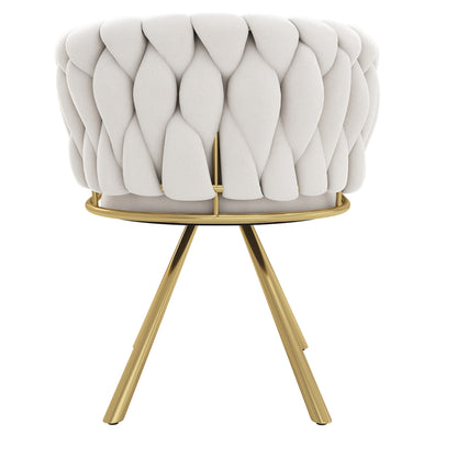 2pcs Beige & Golden Luxury Modern Swivel Dining Chair Set - White/Beige Velvet-Like Upholstery with Sturdy Metal Legs, Heavy-Duty 4-Legged Round Backrest Chairs for Living Room, Bedroom, Office (No Assembly Required)