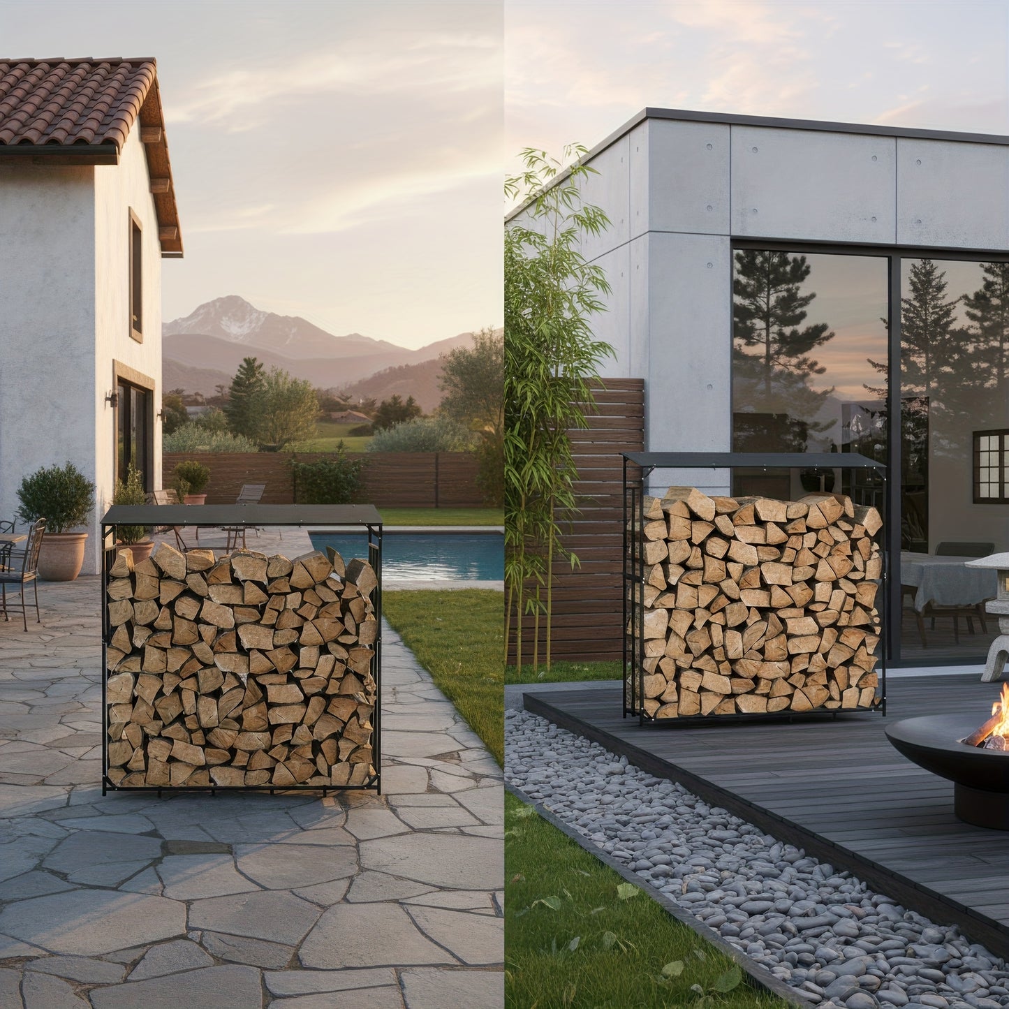 Houtopslag – Brandhoutrek – Houtrek – Houtberging – Houthok – Zwart Metaal – XXL Formaat – Robuuste Dakconstructie
