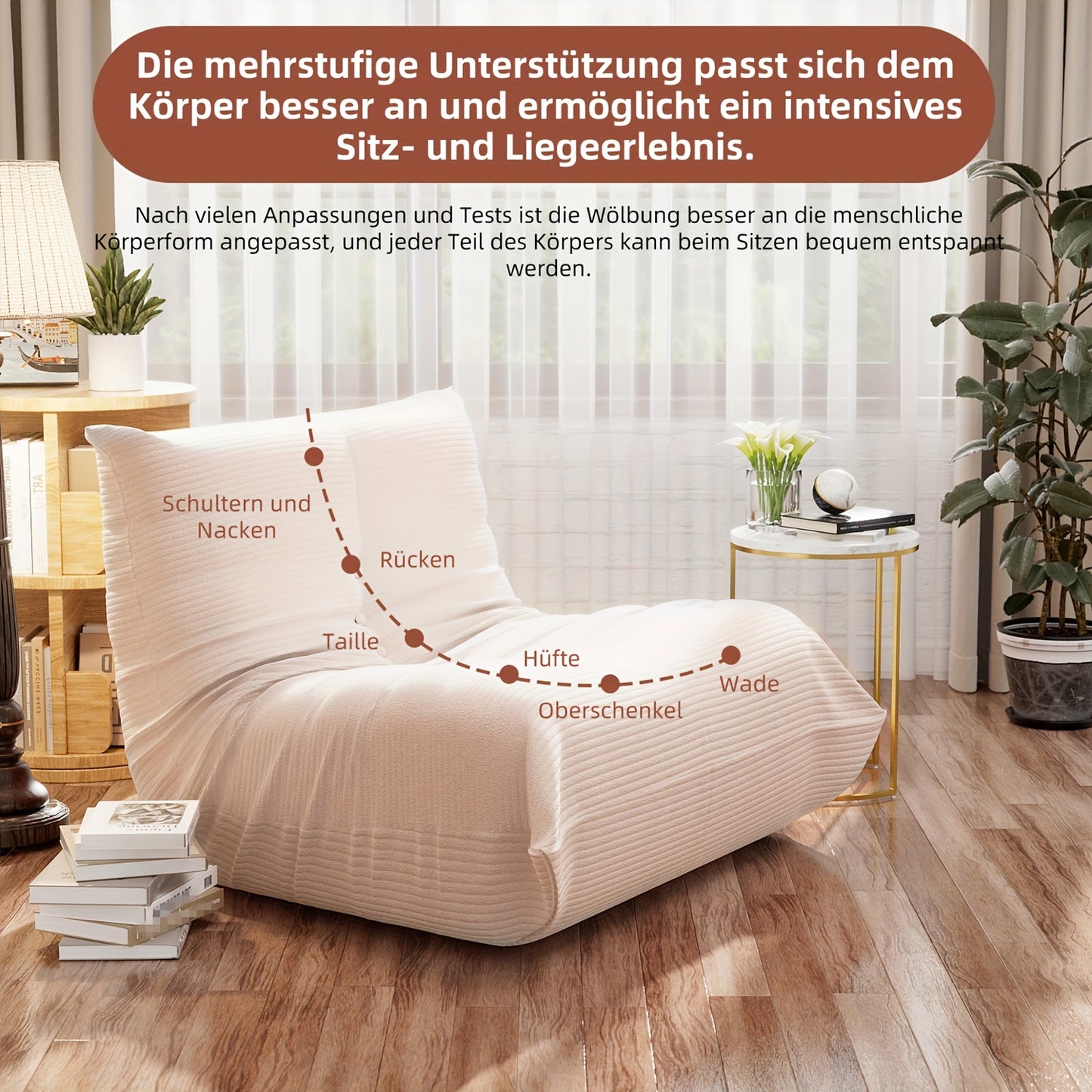 Vloerbank – Zitzak – Loungestoel – Fauteuil – Bank – Corduroy Stof – Memory Foam Vulling – Compact En Opvouwbaar