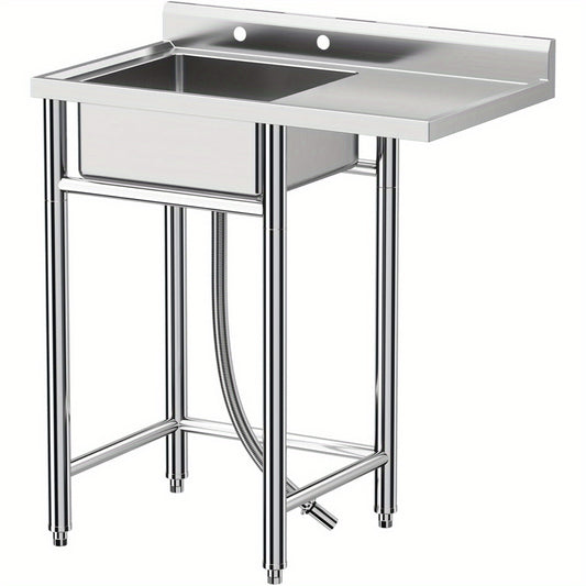 Robuuste Spoelbak – RVS Wasbak – Keukenspoelbak – Werkplekspoelbak – Vrijstaande Spoelbak – Extra Groot Formaat 90x53x102 cm – Stevig RVS & Makkelijk Schoon Te Maken