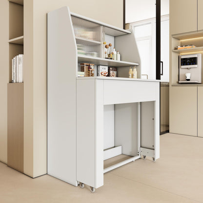 Uitschuifbare Eettafel – Verstelbare Tafel – Uitklapbare Tafel – Opbergtafel – Multifunctionele Eettafel – Wit Spaanplaat – Lengte 52-132,5 cm – Met Opbergruimte