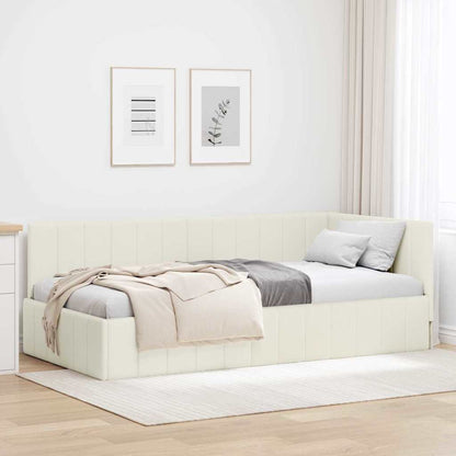 Bedframe – Bedbodem – Slaapkamer Meubel – Eenpersoonsbed – Bedombouw – Velvet Hoofdbord – Stevig Plaatmateriaal – 90x190 cm Creme
