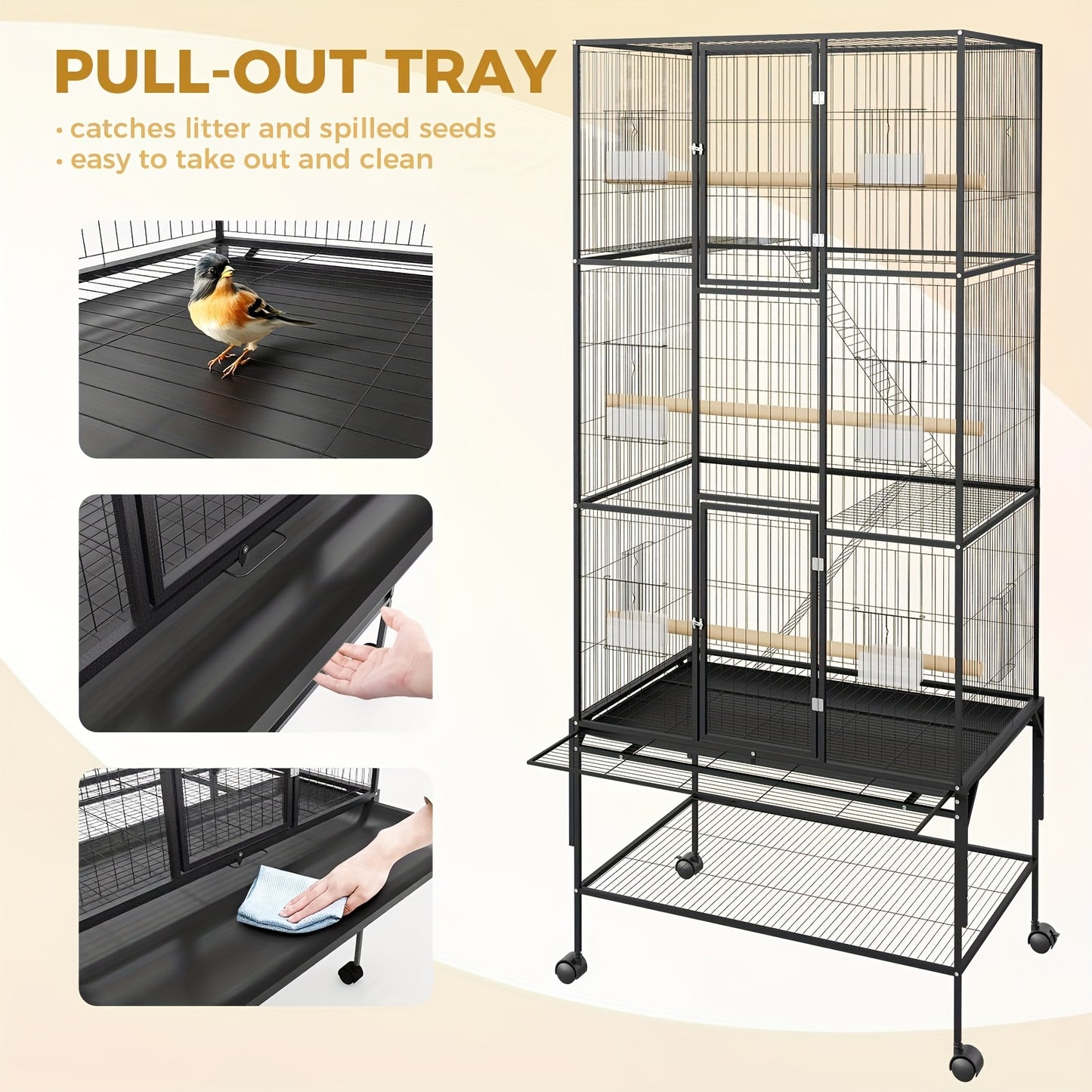 Vogelkooi – Papegaaienkooi – Vogelkooi Met Opslag – Grote Vogelkooi – Vogelverblijf – 81x35x175cm – Stijlvol Hoogrendig Ijzer – Ruim & Stevig