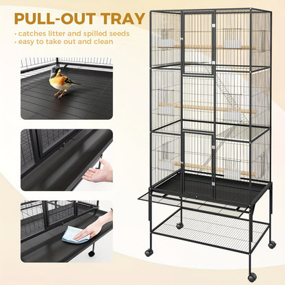Vogelkooi – Papegaaienkooi – Vogelkooi Met Opslag – Grote Vogelkooi – Vogelverblijf – 81x35x175cm – Stijlvol Hoogrendig Ijzer – Ruim & Stevig
