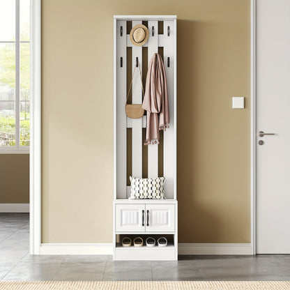 Kapstok – Staande Kapstok – Garderoberek – Schoenenbank – Schoenkast – Wit – 8 Haken – Vrijstaand 190 cm Hoog