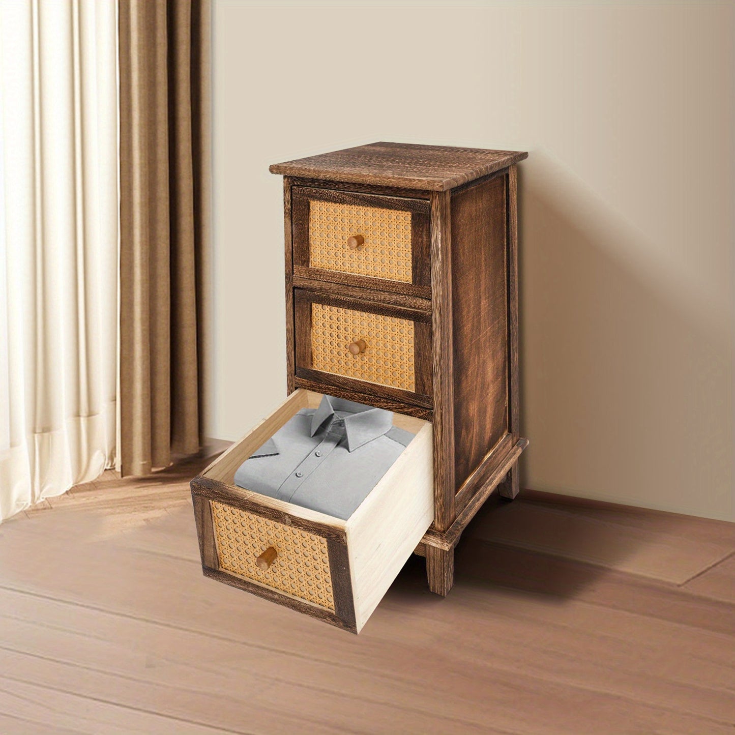 Opbergkast – Opbergmeubel – Ladekast – Kastenrek – Bergkast – 3 Lades – Massief Pauluswood – Donkerbruin Retro Design – Compact Verticaal – Draagvermogen 60 kg