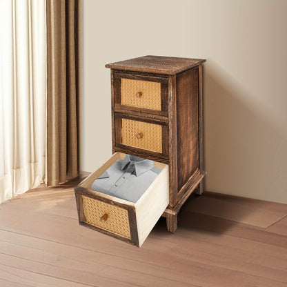Opbergkast – Opbergmeubel – Ladekast – Kastenrek – Bergkast – 3 Lades – Massief Pauluswood – Donkerbruin Retro Design – Compact Verticaal – Draagvermogen 60 kg