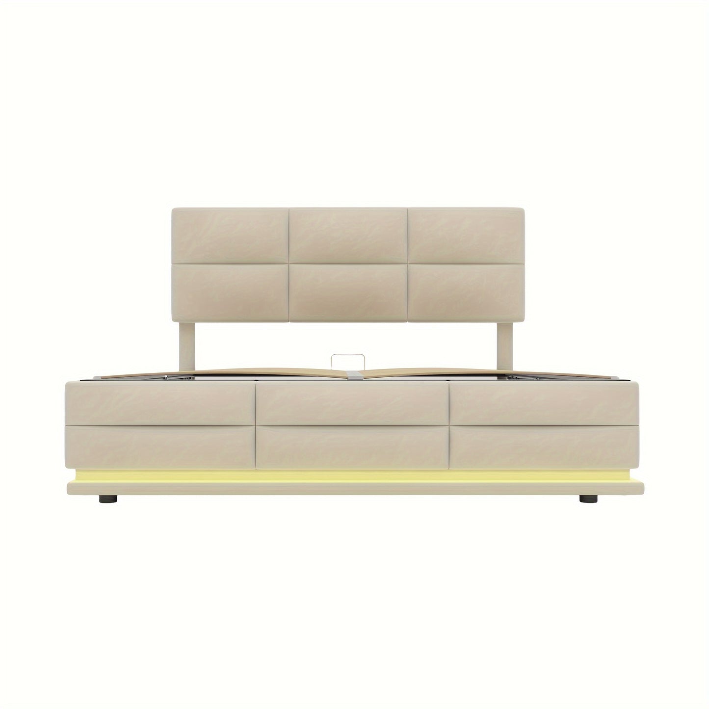 Bedframe – Bed – Bedbodem – Platformbed – Opbergbed – Beige – 140x200 cm – Hydraulisch Systeem – Zachte Huidvriendelijke Stof