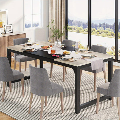 Eettafel – Keukentafel – Eetkamertafel – Tafel – Industriële Tafel – Modern Industrieel Design – 180x80 cm – Grijs Houten Blad Met Zwart Metaal – Stevig Metalen Onderstel – Geschikt Voor 6-8 Personen