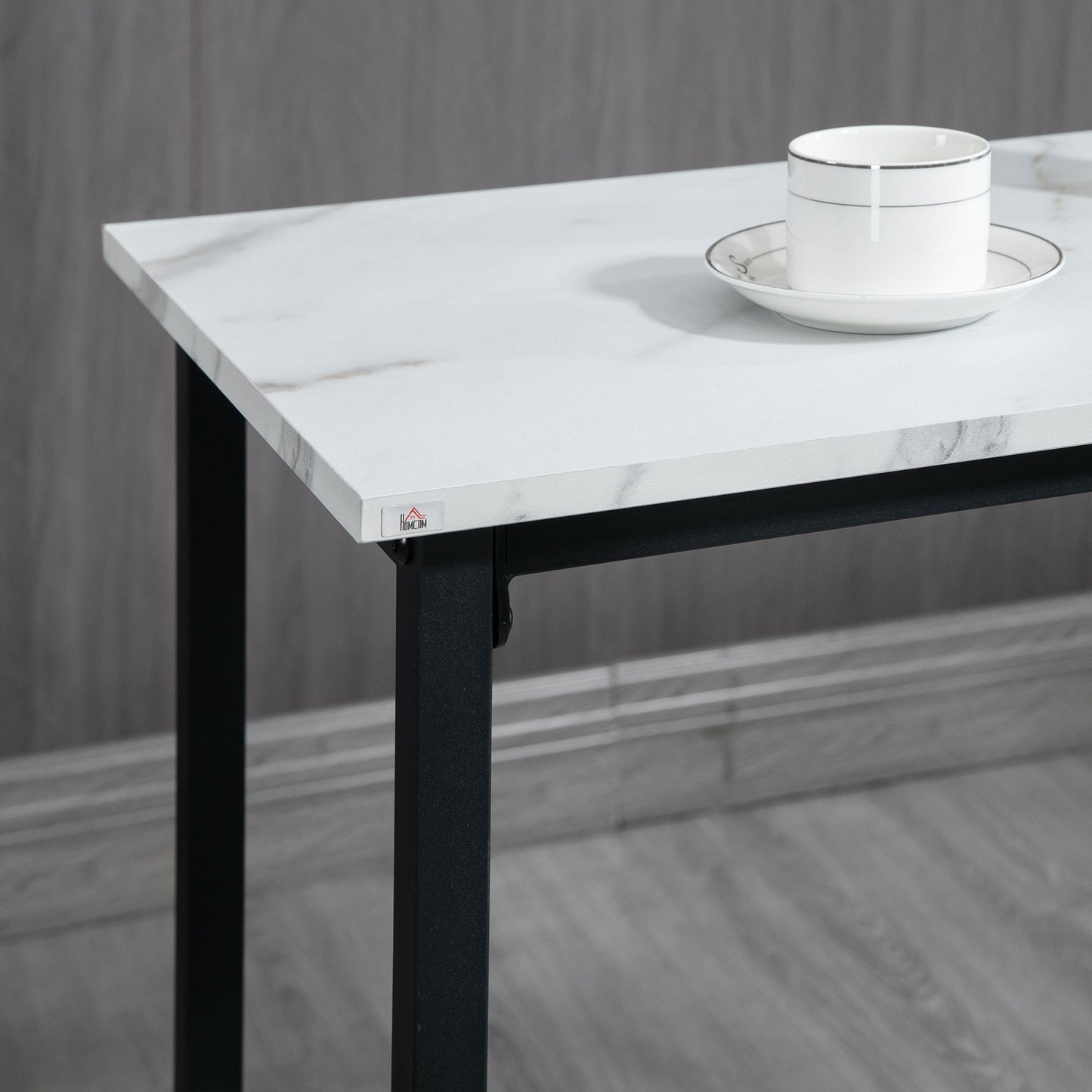 Barset – Barkrukset – Bar tafel met krukken – Eettafel – Keukentafel – Wit Zwart Marmer-Look – Comfortabele Voetsteunen – Stevig Staalframe