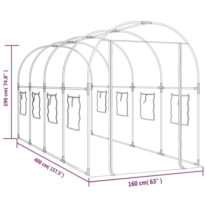 Serre – Tuinkas – Kweekkas – Broeikas – Plantenkas – Transparant PVC – Stalen Frame – Afmeting 160x400x190 cm