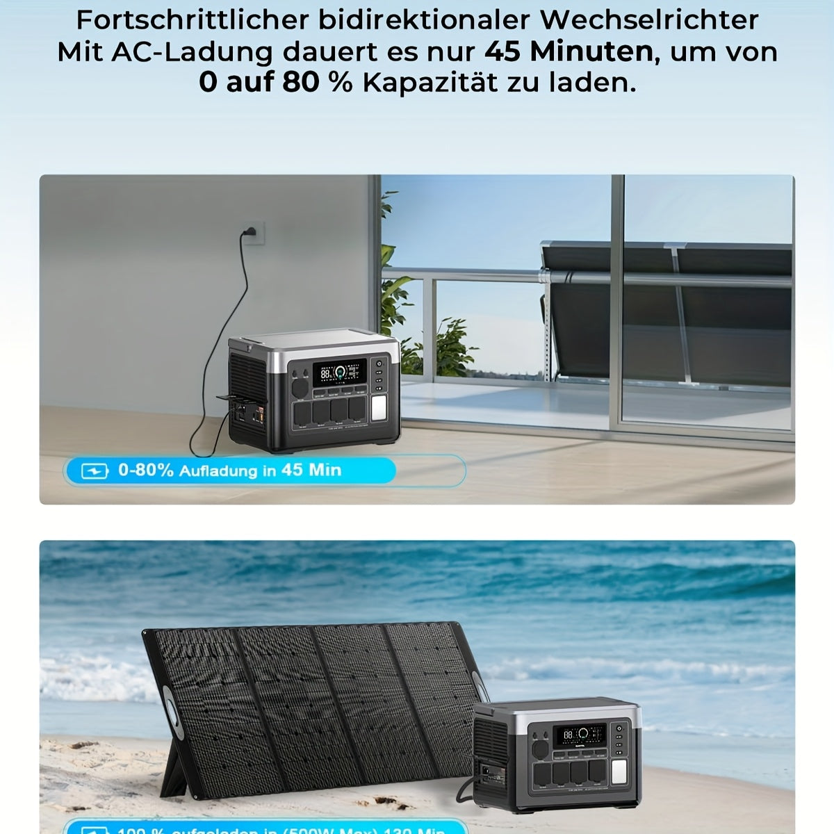 Zonne-accu – Powerstation – Draagbare Generator – Noodstroomvoorziening – Solar Generator – 1024Wh Capaciteit – 1800W Pure Sinusgolf Uitgang