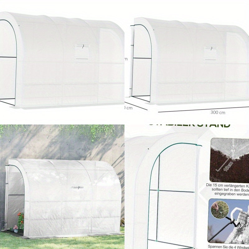 Kweektent – Growtent – Growbox – Plantenkas – Kweekkast – Stevig Stalen Frame – 300x150x213 cm – Winterbestendige Transparante Folie – Wit