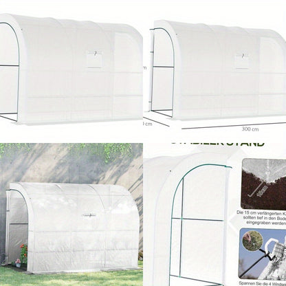 Kweektent – Growtent – Growbox – Plantenkas – Kweekkast – Stevig Stalen Frame – 300x150x213 cm – Winterbestendige Transparante Folie – Wit