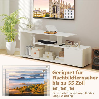 TV-meubel – TV-kast – Lowboard – Tv-meubel met opbergruimte – Tv-plank – Wit – Voor tv’s tot 55 inch – Uniek asymmetrisch design