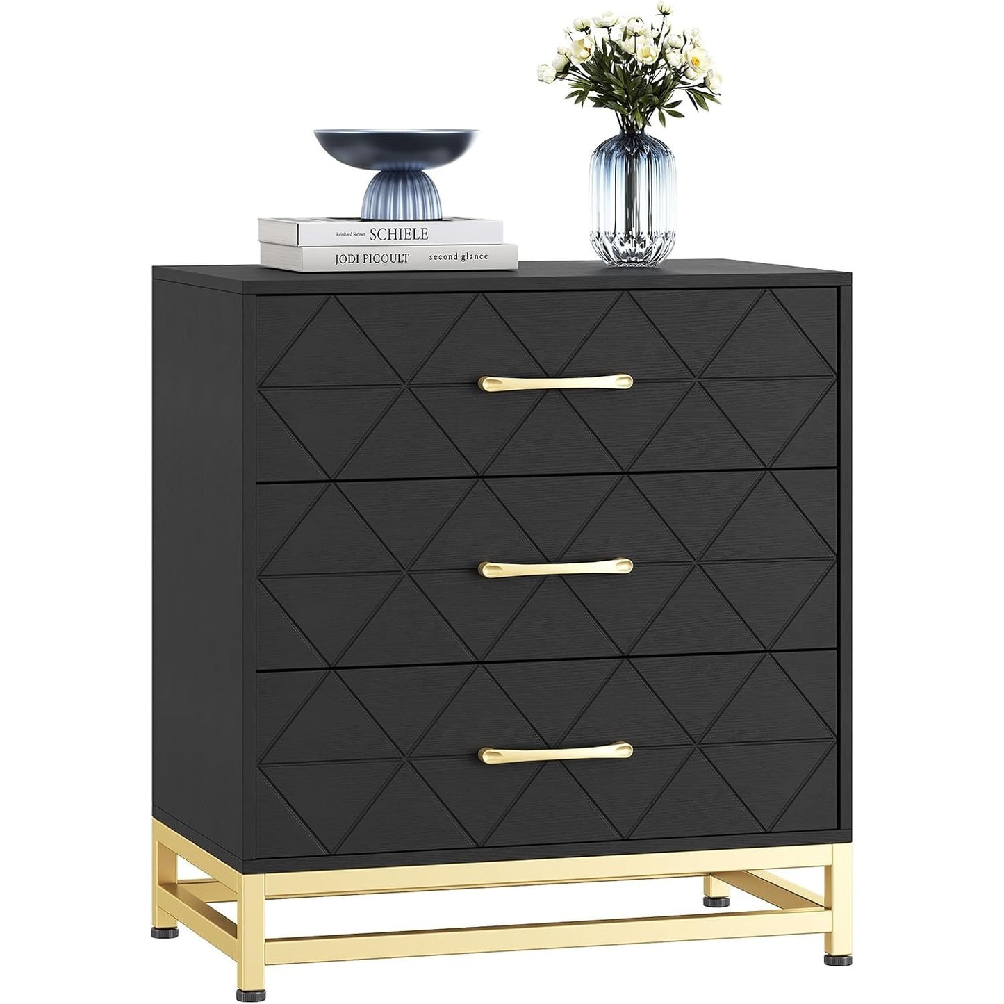Ladekast – Dresser – Opslagkast – Kastenmeubel – Slaapkamerkast – Wit Met Gouden Accenten – 3 Ruime Laden – Duurzaam Metaal – 68,58 cm Hoog