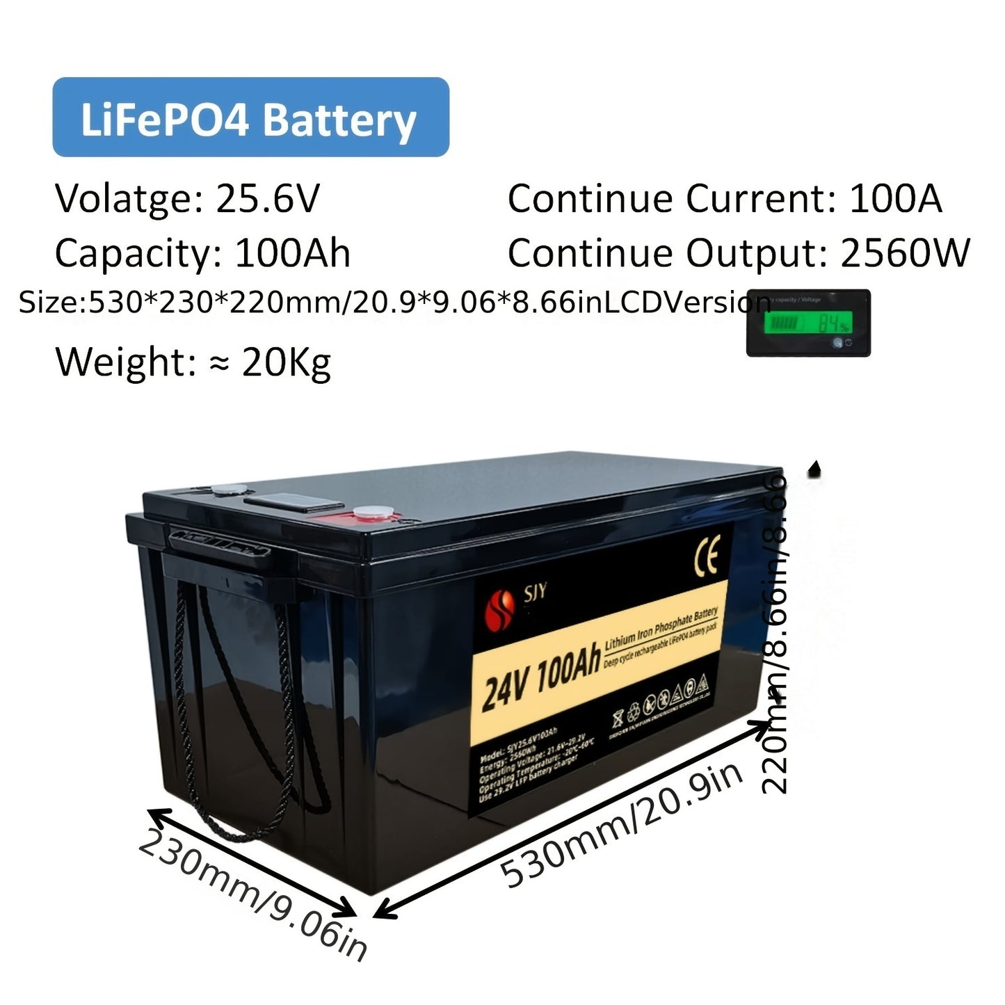 LiFePO4 Battery 24V100Ah Lithium Iron Phosphate Batteries Build In 100A BMS For Solar Boat Marine