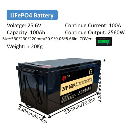 LiFePO4 Battery 24V100Ah Lithium Iron Phosphate Batteries Build In 100A BMS For Solar Boat Marine
