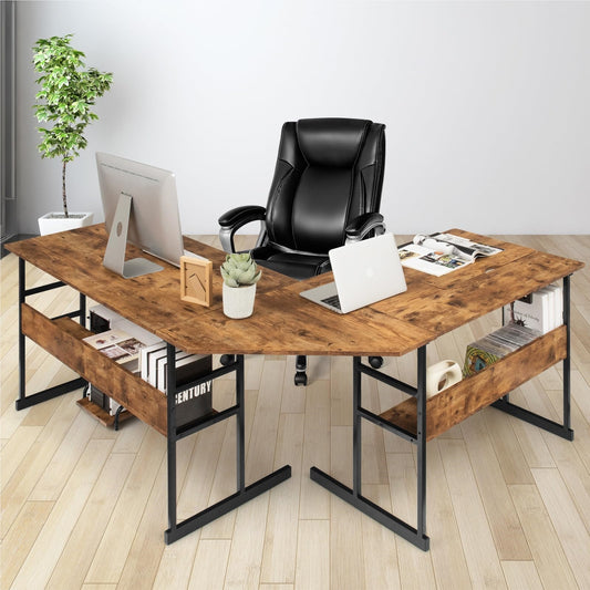 L-Vormige Bureau – Hoekbureau – Computertafel – Werkplek – Bureautafel – Houten Frame – Kantelbaar Blad – 170 x 150 x 75 cm – Bruin