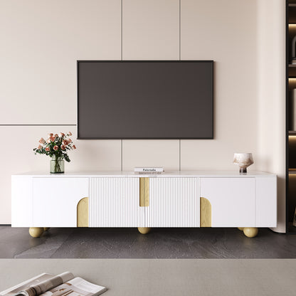 Tv Meubel – TV Kast – Televisiekast – TV Dressoir – TV Meubels – 180 cm Breed – Wit Met Marmerlook Blad – 4 Deuren – Stevige Bolvormige Houten Poten