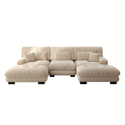 Luxury Oversized U-Shaped Sectional Sofa with Ottoman - Convertible Sofa Bed, Deep Seat Cloud Couch, Space-Saving Corner Suitable for Living Room, Apartment, Guest Room