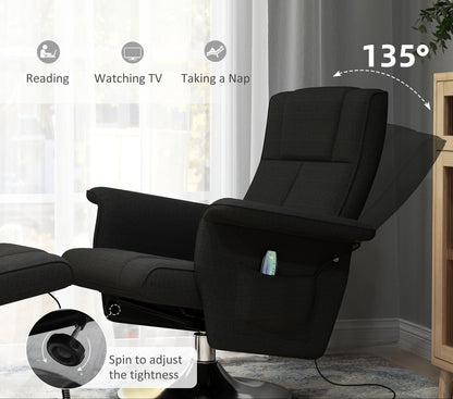 Lounge Chair – Relaxfauteuil – Draaifauteuil – Accentstoel – Fauteuil Zwart – Duurzaam Bamboe Frame – Handmatige Verstelling Met Voetensteun