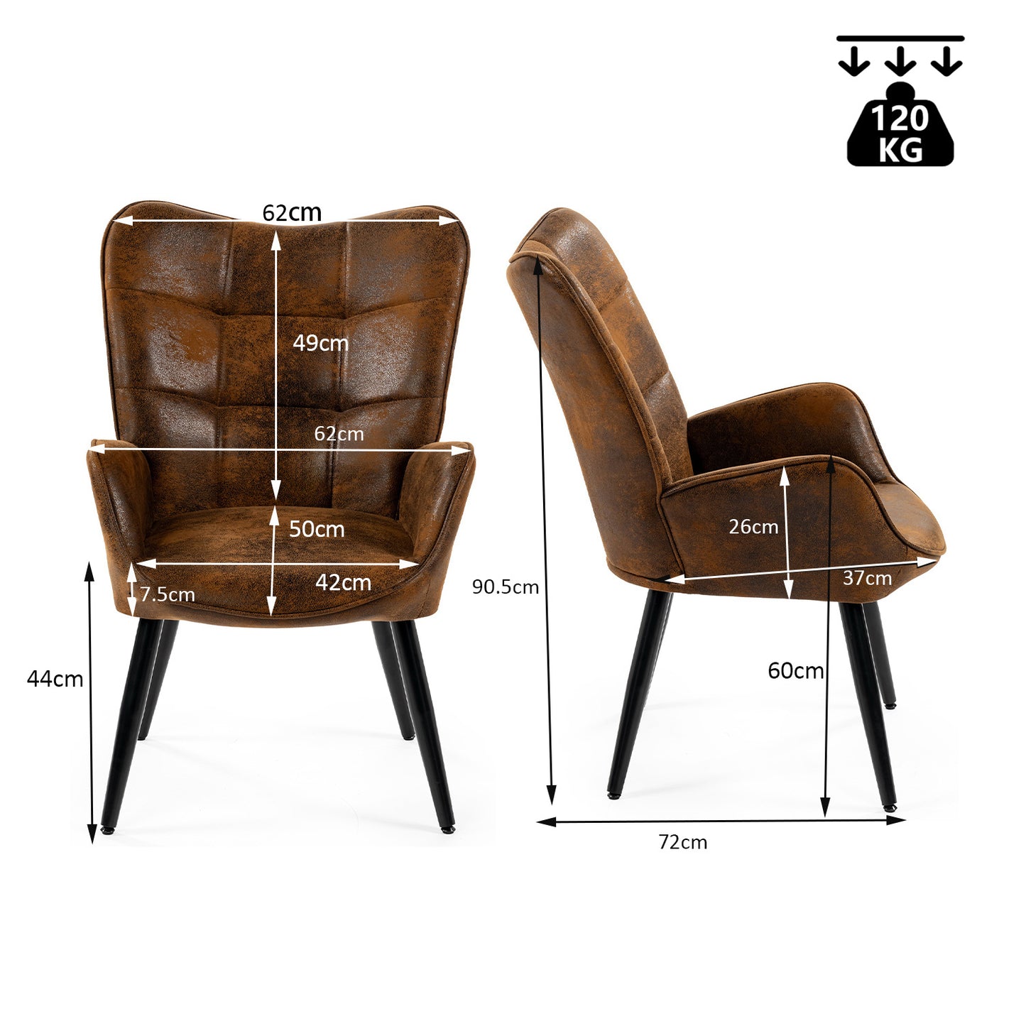 Eenpersoonsfauteuil – Fauteuil – Relaxstoel – Zetel – Leesstoel – Bruin Suède – Ergonomisch Ontwerp – Compacte Afmetingen 72x62x90,5 cm