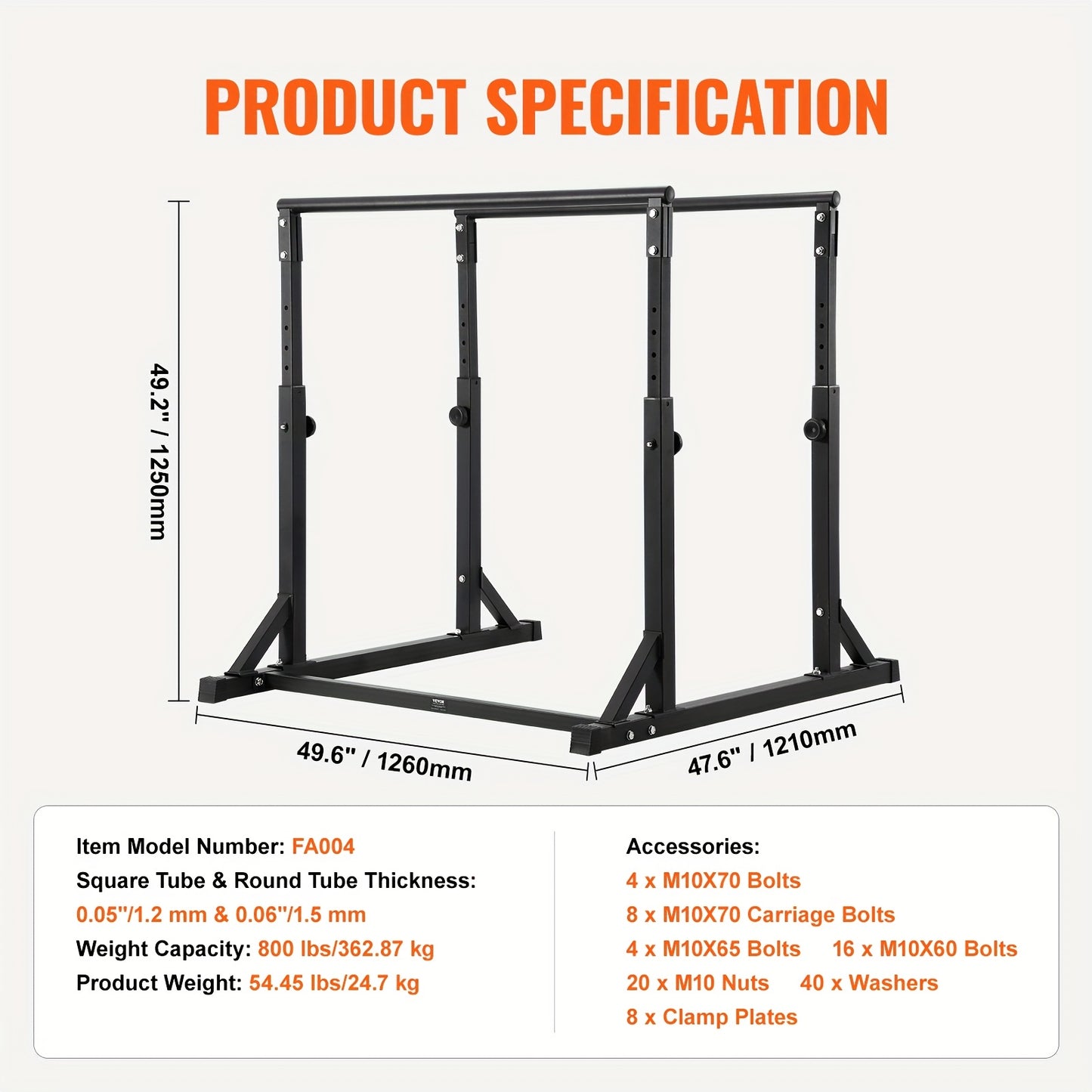 Dipstation – Dip Bars – Krachttoren – Power Tower – Parallettes – Verstelbare Hoogte – Stevig Q235A Stalen Krachtstation – 363 kg Draagvermogen