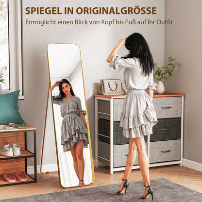 Vloerspiegel – Staande Spiegel – Grote Spiegel – Kantelbare Spiegel – Volledige Lengte Spiegel – Vrijstaand – Metalen Frame – 160x40 cm – Goudkleurige Afwerking