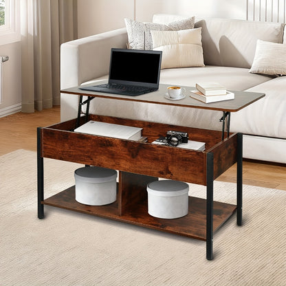 Salontafel – Koffietafel – Bijzettafel – Woonkamertafel – Tafel – Verstelbaar Lift-Top – 3 Niveaus Verborgen Opbergruimte – Compact 90x48x62 cm – Stevige Basis
