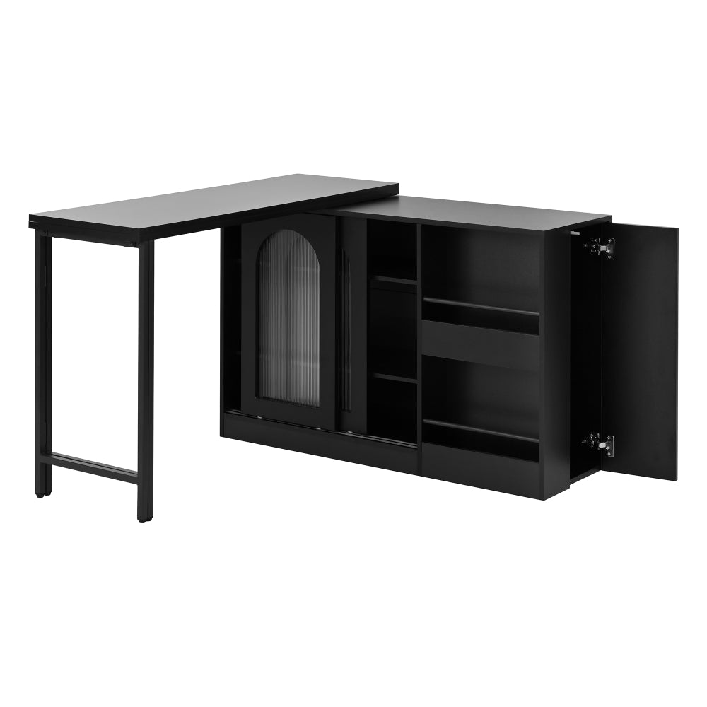 Bartafel – Bartefel – Statafel – Keukentafel – Koffietafel – Uitschuifbaar – 360° Draaibaar – Zwart Metaal – Met Glasdeuren
