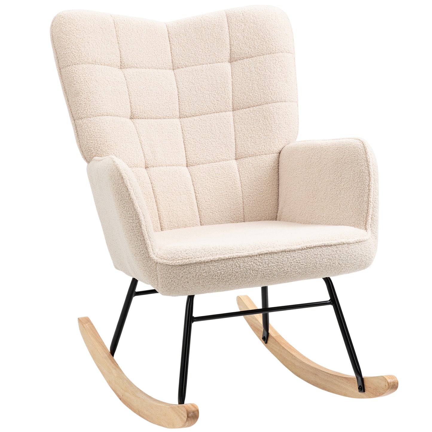 Retro Schommelstoel – Schommelstoel – Schommelstoel Met Armleuning – Relaxstoel – Houten Schommelstoel – Massief Hout – Compact Formaat 98x71x101 cm – Beige