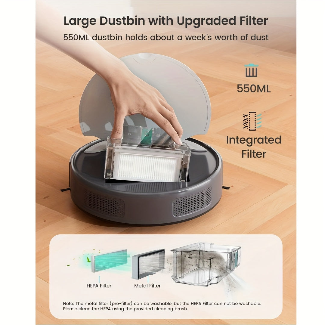 Robotstofzuiger – Robotstofzuiger Automatisch – Robot - Stofzuiger Robot – Robot Cleaner – Anti-Verstrengeling Borstel – Wi-Fi Bedienbaar – Langdurige Accu 2600 mAh – Stil Design Grijs